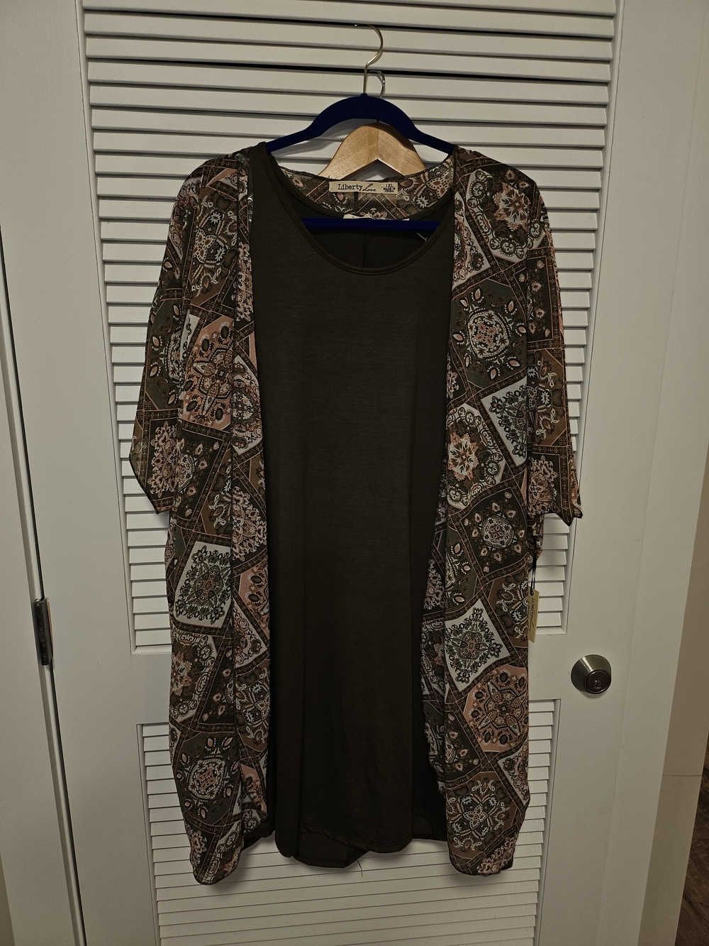 Liberty Love Olive Green and Blush Pink Printed Duster Dress